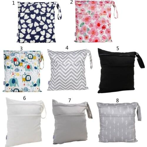 Wet Dry Bag With Two Zippered For Baby Diapers Nappies Waterproof Reusable C5AF