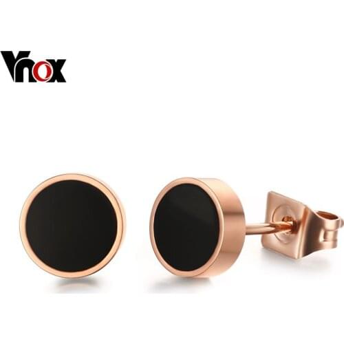 Vnox Cute Black Stud Earrings for Women Jewelry Rose Gold color Small Earings