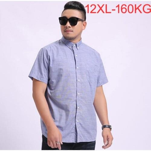 High quality summer men plus size shirt short sleeve office formal 10XL 12XL oversize business shirt pockets Casual shirt blue