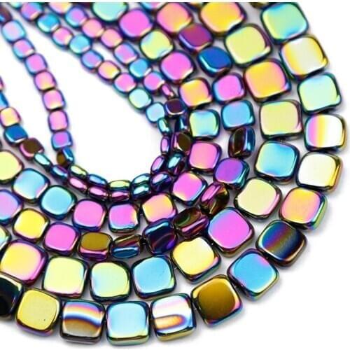 YHBZRET Natural Multicolored Hematite Stone 3/4/6/8/10MM Square Spacer Loose Beads For Jewelry Making Diy Bracelet Accessories