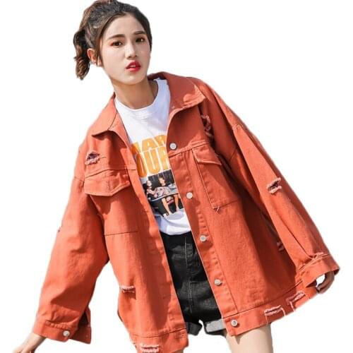 Spring Loose Jacket Coat Women 2021 Autumn Fashion Casual Denim Jackets Female Letter Embroidery Coats Women Hip Hop Hole Jacket