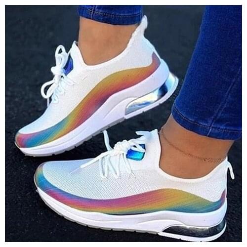 Large size new fashion outdoor leisure sports womens shoes basketball running color matching colorful stripe leisure shoes