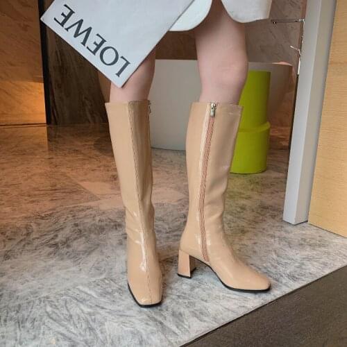 LTARTA 2021 Autumn And Winter New Womens Boots Fashion Soft Leather Square Toe Long Boots But Knee High Heel Boots CWF