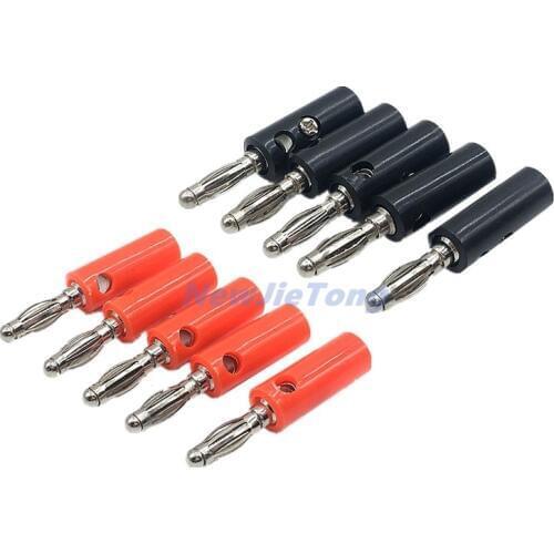 10pcs 4mm Banana Plug Connector Jack Screw-type Banana Head Black Red Nickel-plated Plastic Lantern Plugs