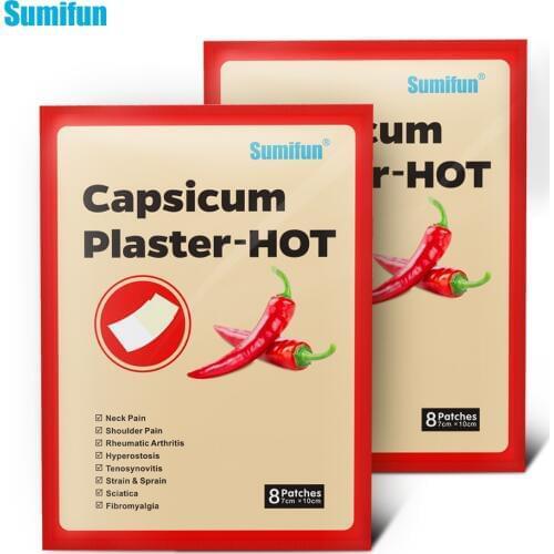 Sumifun 16Pcs/2Bags Pain Relief Capsicum Plaster-Hot Neck Back Muscle Shoulder Pain Health Care Medical Patch D0653
