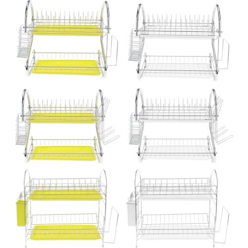 Stainless Steel 2 Tier Dish Drying Rack Drip Tray Glass Holder Drainer Shelf