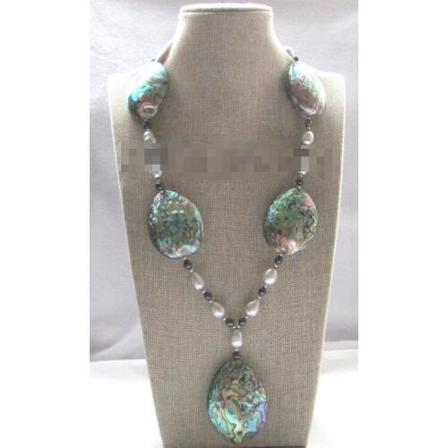 25" 7-12-48mm black & gray freshwater pearl Abalone shell necklace