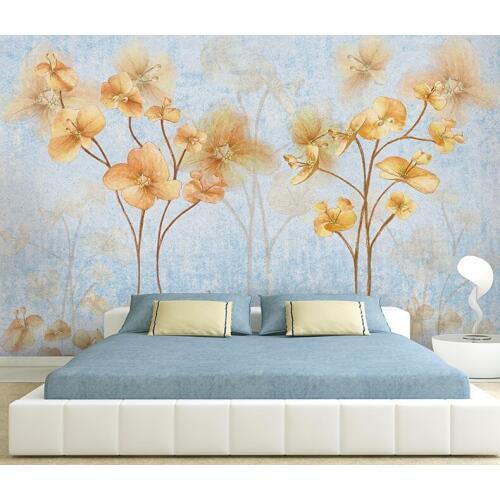 3D Flower Wall Murals Wallpaper Art Living Room Bedroom Oil Painting Wall paper Hand-painted Golden Flower sticker mural Decor