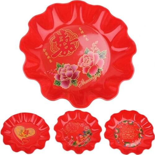 5Pcs Candy Plate Flower Print Teaware Plastic Chinese Wedding Nut Dish Tea Trays for Home
