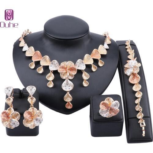 African Chunky Jewelry Sets for Women Necklace Dubai Gold Statement Costume Bracelet Ring Earring Jewelry Set