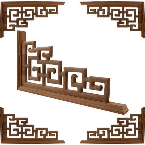Chinese Style Home Wedding Accessories Furniture Appliques Wood Carving Corner Wooden Decor Frame Wall Door Woodcarving Decal
