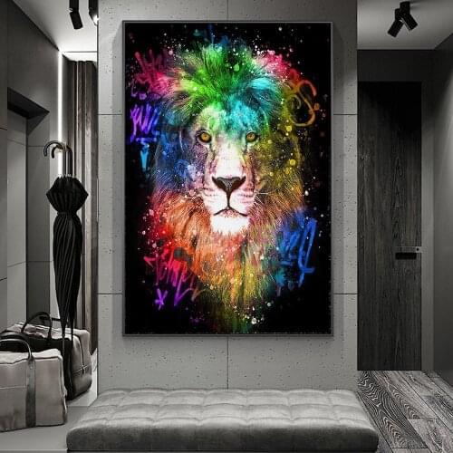 Watercolor Lion Abstract Canvas Paintings on the Wall Art Posters and Prints Animals Graffiti Art Pictures Home Decor Cuadros