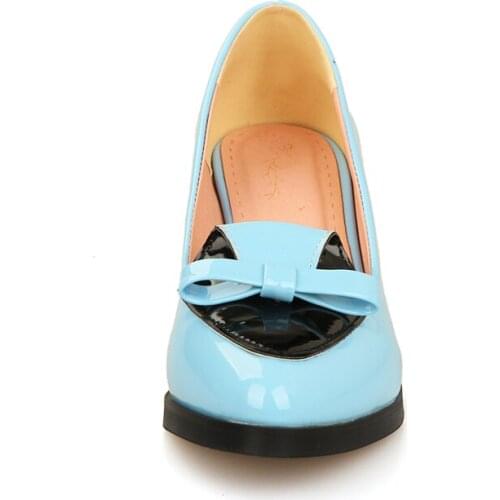 Big Size Fashion point bow color blocking single shoes ladies high heels women shoes woman pumps