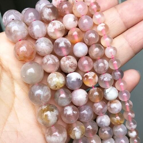 Natural Gem Stone Beads Pink Cherry Agates Round Loose Spacer Beads For Jewelry Making Diy Bracelet Accessories 15'' 6 8 10 12mm