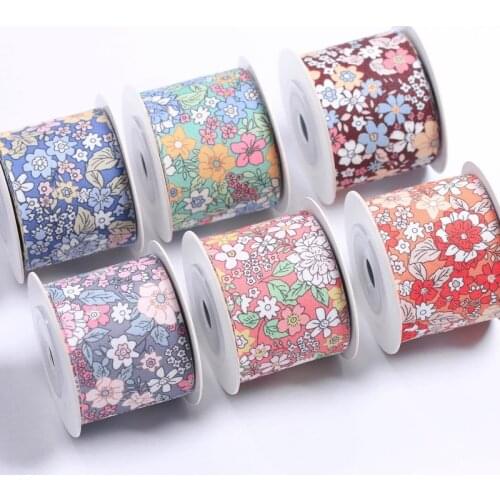 10 Yards 25/38MM Double Sided Flower Printed Cotton Floral Ribbon Polyester for Handmade Gift Packing DIY Hair Bow 2021062903