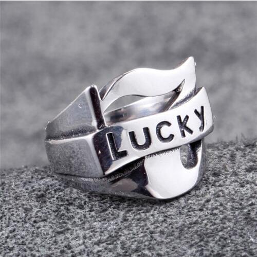 European and American personality vintage lucky 7 LUCKY mens stainless steel ring