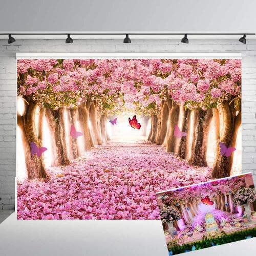Butterfly backdrop cherry blossom background girls birthdyay party supplies forest garden baby shower cake table baptism B362