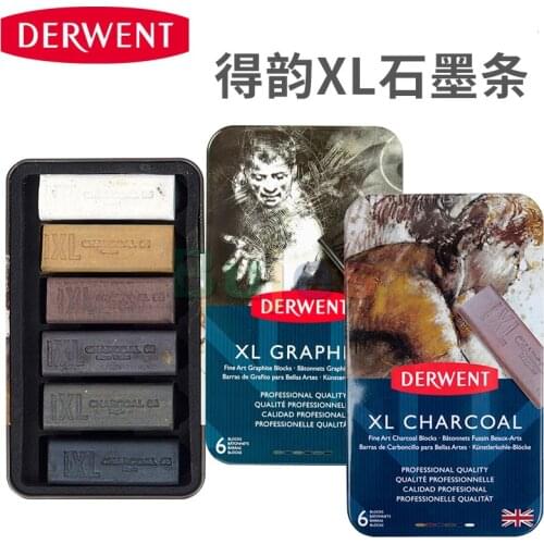 UK Derwent XL Giant thick water soluble color carbon graphite Iron box (6 colors) extra coarse soluble graphite pen art supplies