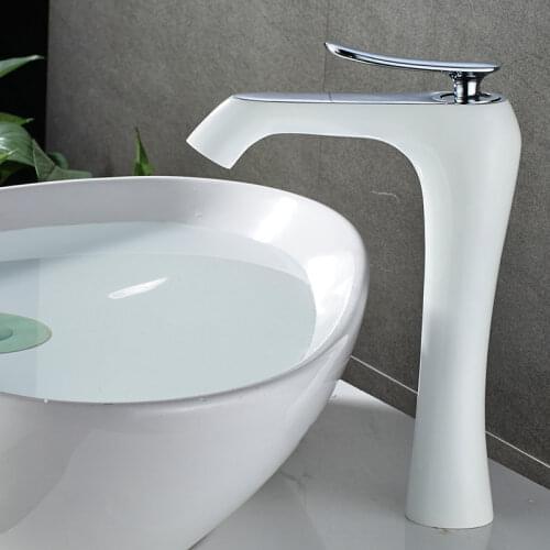 BAKALA Bathroom Chrome/White Painting Faucet cold and hot water Faucet Basin Sink Tall Mixer Tap Brass Made Deck Mounted Basin