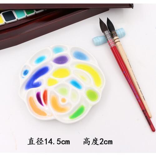 1pcs Ceramics Artist Paint Palette Rose Designed Tray for Watercolor Gouache Painting, 14.5 in Diameter