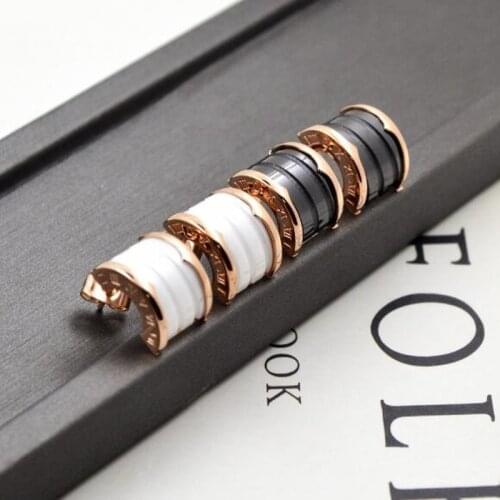 Korean version of the half circle drill C-shaped Ceramic roman alphabet earring super flash titanium steel rose gold hypoallerge