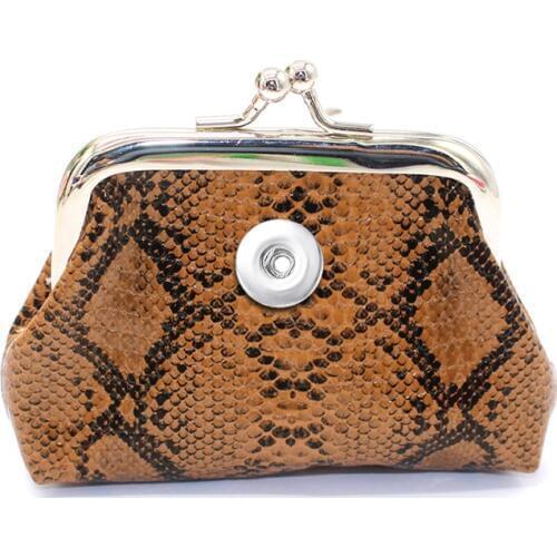 Snake skins 18MM Snap Buttons Jewelry Coin Purses Small Wallets Pouch Kids Girl Womens Money Bags Gift QB329