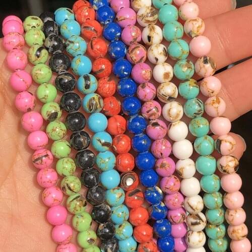 4 6 8 10 12mm Pink White Green Blue Howlite Stone Round Loose Shell Beads For DIY Jewelry Making Bracelet Charms Necklace 15