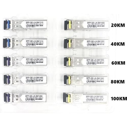 LC SFP Fiber optic module 1.25G LC 20/40/60/80/100KM 1310/1490/1550nm Single Fiber SFP Optical Module Transceiver FOR ONU OLT