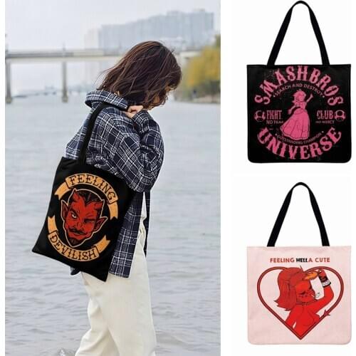 Fashion Bags Halloween Themed Illustration Printed Tote Bag For Women Casual Tote Linen Febric Shopping Bag Outdoor Beach Bags