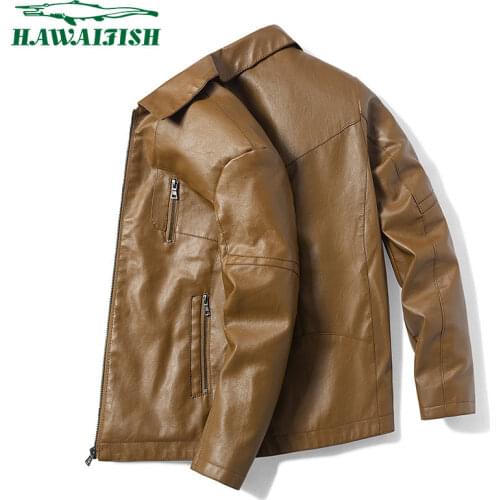 Hawaifish brand mens leather coat 2021 Korean fashion loose young handsome mens wear high quality casual motorcycle jacket