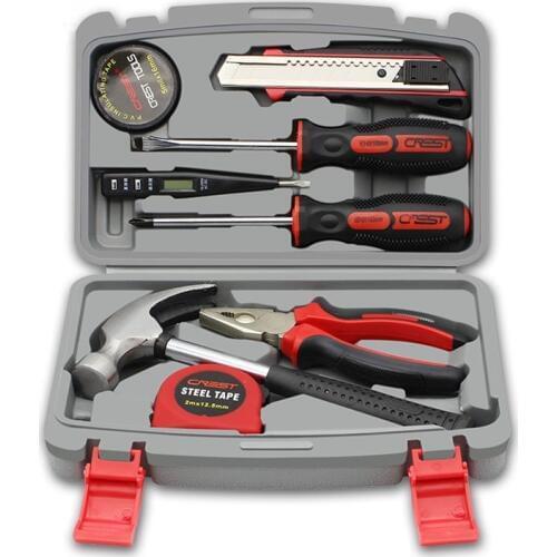 Household Repair Daily Use Hardware Tool Kit Plastic Toolbox Durable Long Lasting Plier Socket Wrench Saw Screwdriver Knife Car