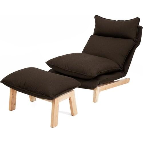 Modern Chaise Lounge Chair and Ottoman Set With Wooden Legs Living Room Furniture Fabric Upholstery Recliner Chair and Footstool