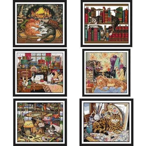 Various cat animal pattern printed cross-stitch kits Chinese embroidery kit DIIY needlework embroidery home decoration painting