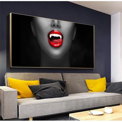 Black Sexy Women Red Lips Mouth Canvas Painting Wall Art Posters Prints Wall Pictures for Living Room Home Wall Cuadros Decor