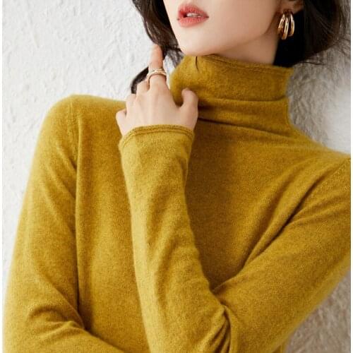 2021 Autumn Winter New High-Neck Cashmere Sweater Warm Pullover Women' Pure Wool Short Pile Pile Collar Top Wild Knit Base Shirt