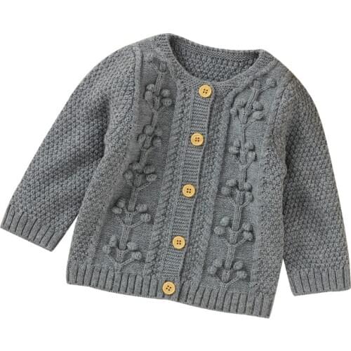 Autumn Winter Baby Knitting Top Fall Coat Round Neck Long-Sleeve Casual Flower Buttons Girl Blouse Sweaters