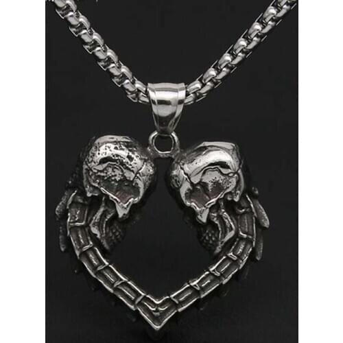Wholesale Unique Double Skull Heart Men Necklace Pendant Fashion Unisex Jewelry Gothic Couple Pendants Boyfriend Gift OSDZ109