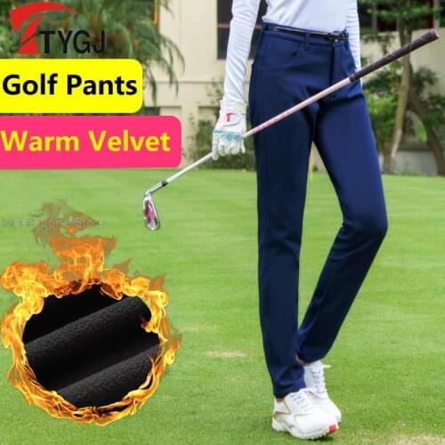 Plus Velvet! Woman Slim Long Pants Winter Embroidery Golf Pants Ladies Waterproof Snowproof Trousers Warm Tennis Lady Clothes