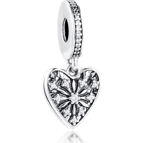 Fits for Pandora Charms Bracelets 100% 925 Sterling-Silver-Jewelry Heart of Winter Beads with Clear CZ Free Shipping