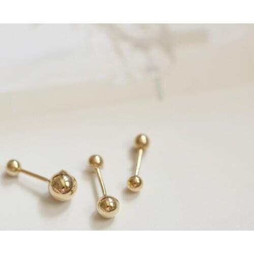 GOLDtutu Popular 9K GOLD Ins Minimalist Golden Classic Ball Womens Earrings Concise Screw Ear Plugs