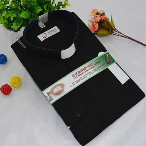 Priest Shirt Catholic Long Sleeve Shirt Stand-up Collar Cotton Polyester Roman Shirts Men Priest Uniforms