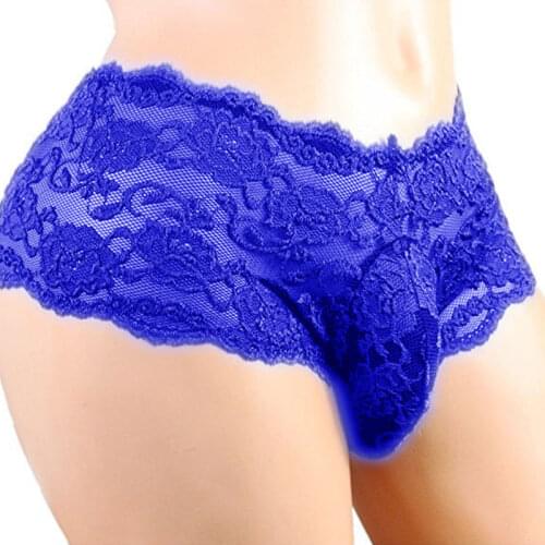 Sexy Lingerie Mens Panties Erotic Thin Red Black Underwear Lace Enhance Pouch Men Underwear Hollow Out Briefs Underpants 2021