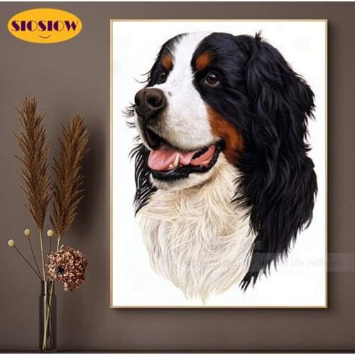 SIOSIOW 5d Diy Diamond Painting Dog Head Animal Full Square Drill Diamond Mosaic Embroidery Cross Stitch Vintage Decor Home Room