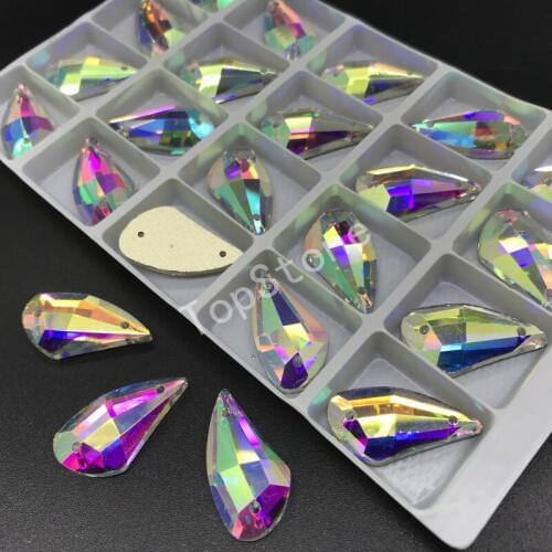 TopStone Pepper Shape Glass Sew On Rhinestones Size 9x17,12x23mm Flatback 2 Holes for Dress Making