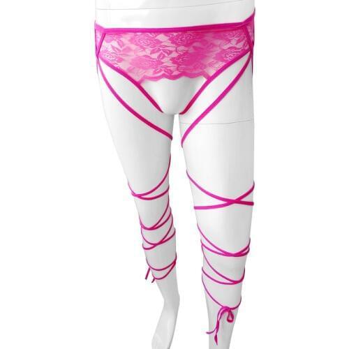 Open Crotch Sissy floral Lace Panties Bandage Lace Up See Through Sexy Costumes Men Thong Underwear Clubwear G string Panties