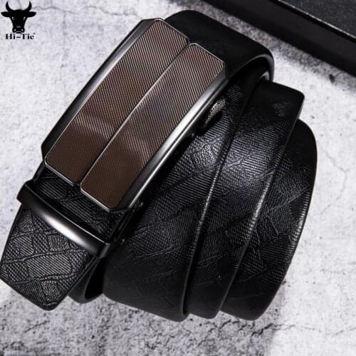 Top Quality Formal Black Cowskin Leather Mens Belts Brown Automatic Buckles Ratchet Waistband Strap for Men Suit Dress Business