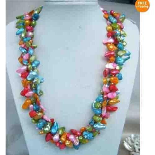 Genuine Pearl Jewellery,Multi-Strand Baroque Freshwater Pearl Necklace,6-25mm Multicolor,50cm,Fashion Women Gift Jewelry