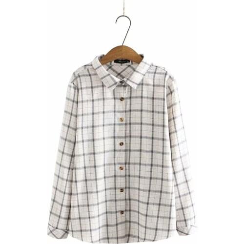 Oversized shirt turn-down collar plaid womens blouses new 2021 cotton spring autumn Womens long sleeve top white black yellow