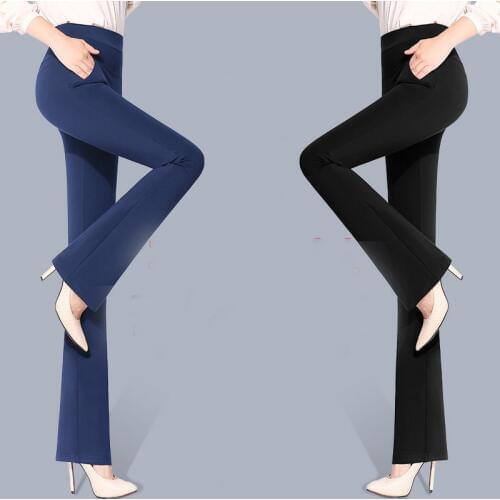 Women plus size elastic slim waist flare bottoms pants casual office work bell bottom trousers streetwear high waist flared pant
