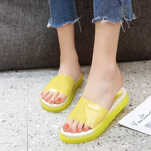 Pvc Jelly Shoes Women Summer Slippers Platform 2021 New Female Ice Cream Shoes Casual Female Holiday Beach Slippers Flat Heel